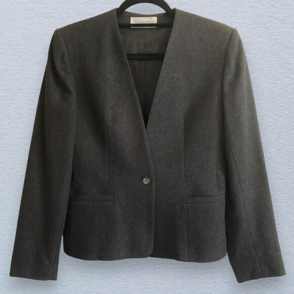 Evan-Picone VTG collarless gray single button blazer - Picture 1 of 10